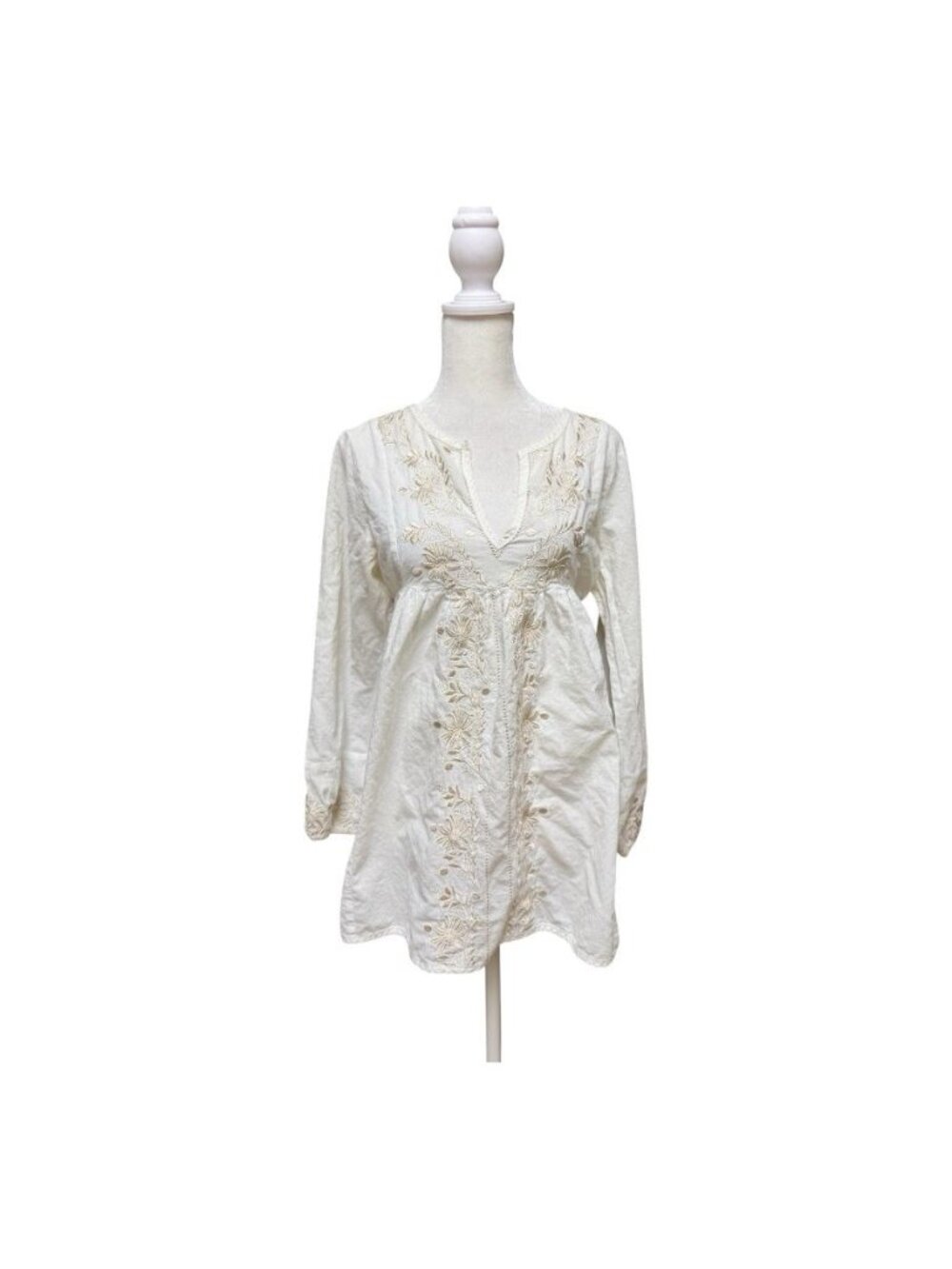 Ophelia Embroidered Cotton Peasant Blouse Medium Ivory Tie Back Boho Top